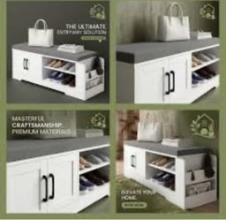 😀 Farmhouse Shoe Storage Bench with 3-in-1 Entryway Storage & Padded Seat, 42.5Wx18Hx14“D