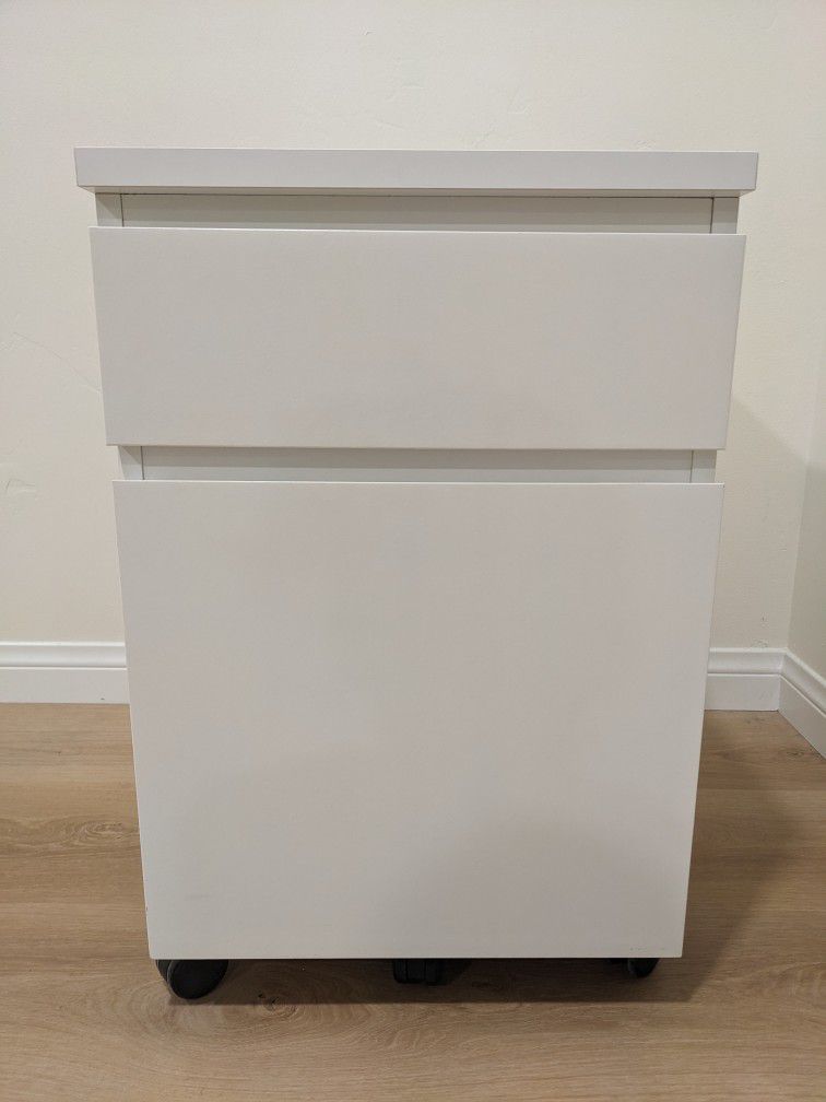 White File Filing Cabinet with Rolling Wheels