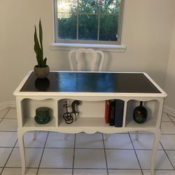 VINTAGE LEATHER-TOP DESK or VANITY or BUFFET-RARE!  Chair included! 