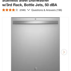 GE 24 in. Built-In Tall Tub Top Control Fingerprint Resistant Stainless Steel Dishwasher w/3rd Rack, Bottle Jets
