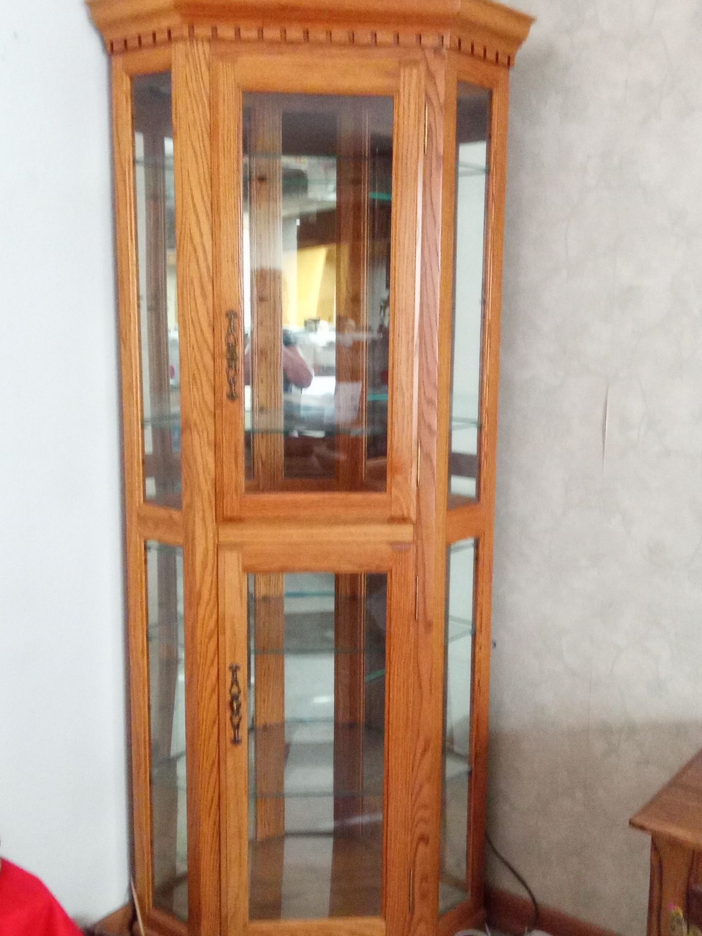 Corner Solid Oak Lighted Curio Cabinet