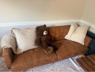 Modern Brown Faux Leather Loveseat – Great Condition