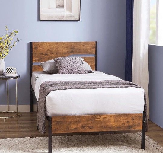 New Rustic Brown Twin Bed Frame