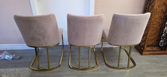 3 pink velvet gold dining room chairs