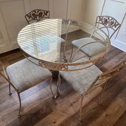 Retro Kitchen table and chairs iron table with glass top and 4 chairs