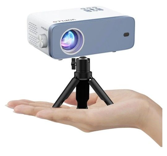Mini Projector, VOPLLS 1080P Full HD Supported Video Projector, Portable Outdoor Home Theater Movie Projector, 50% Zoom, Compatible with HDMI, USB, AV