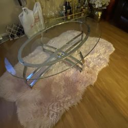 3 Piece Coffee Table and End Tables Set In Chrome & Glass