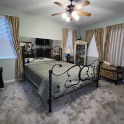 King Wrought Iron Floral Headboard & Footboard 