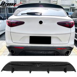 Fits 2017-2026 Alfa Romeo Stelvio Gloss Black V Style Rear Bumper Diffuser Guard ABS
