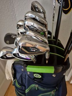Full set Taylor Made M4 clubs with driver and seahawk themed bag