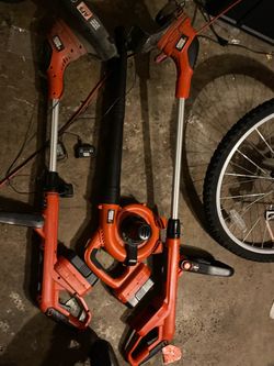 2 electric black and decker weed eaters and 1 leave blower 2 batteries and charger included