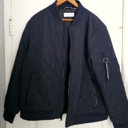 Men's Calvin Klein Quilted Blue Jacket Bomber Pilot XL New