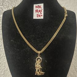 14K Yellow Gold Chain and Pendant For Wedding 19Gr 24 Inches Long 