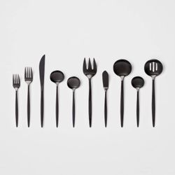 45pc Shapleigh Flatware Set Matte Black - Threshold™: Stainless Steel Silverware Service for 8, Dishwasher-Safe