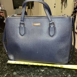 Kate Spade Large Two Zipper Tote Bag Navy Blue Preowned 13x10x5