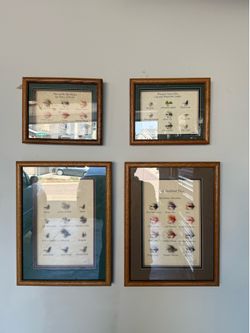 🎣 Vintage Fly Fishing Wall Art (Set of 4) – Real Flies, Signed