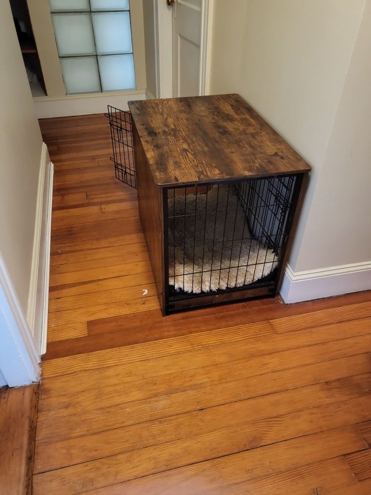 Rustic Megidok Wooden Dog Crate with Tabletop