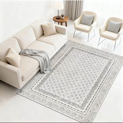 1.2x1.8m Moroccan Geometric Area Rug Beige Gray Soft Washable Non-Slip Floor Mat