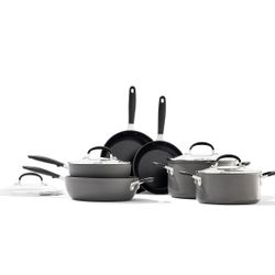 OXO Good Grips 10 Piece Cookware Pots and Pans Set, 3-Layered German Engineered Nonstick Coating, Stainless Steel Handle with Nonslip Silicone, Gray