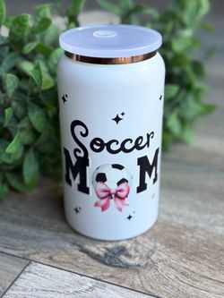 Soccer Mom Can Tumbler with Lid and Straw