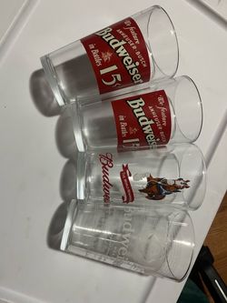 Budweiser Retro Pints Collectors Series Libbey Beer Glasses Set Of 4 King of beers, the world renowned, 15cents Budweisers