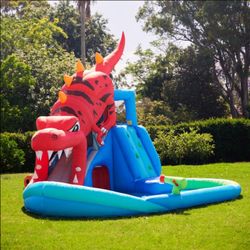 Happy Hop Dinosaur Inflatable Water Slide Park