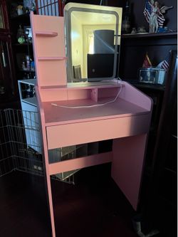 Pink makeup table dresser cabinet dress up LED