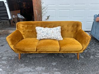 Mid-Century Modern Mustard Velvet Sofa