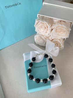 Tiffany & Co. Black Onyx Sterling Silver Bracelet 10 mm Sz 8” in Tiffany Box