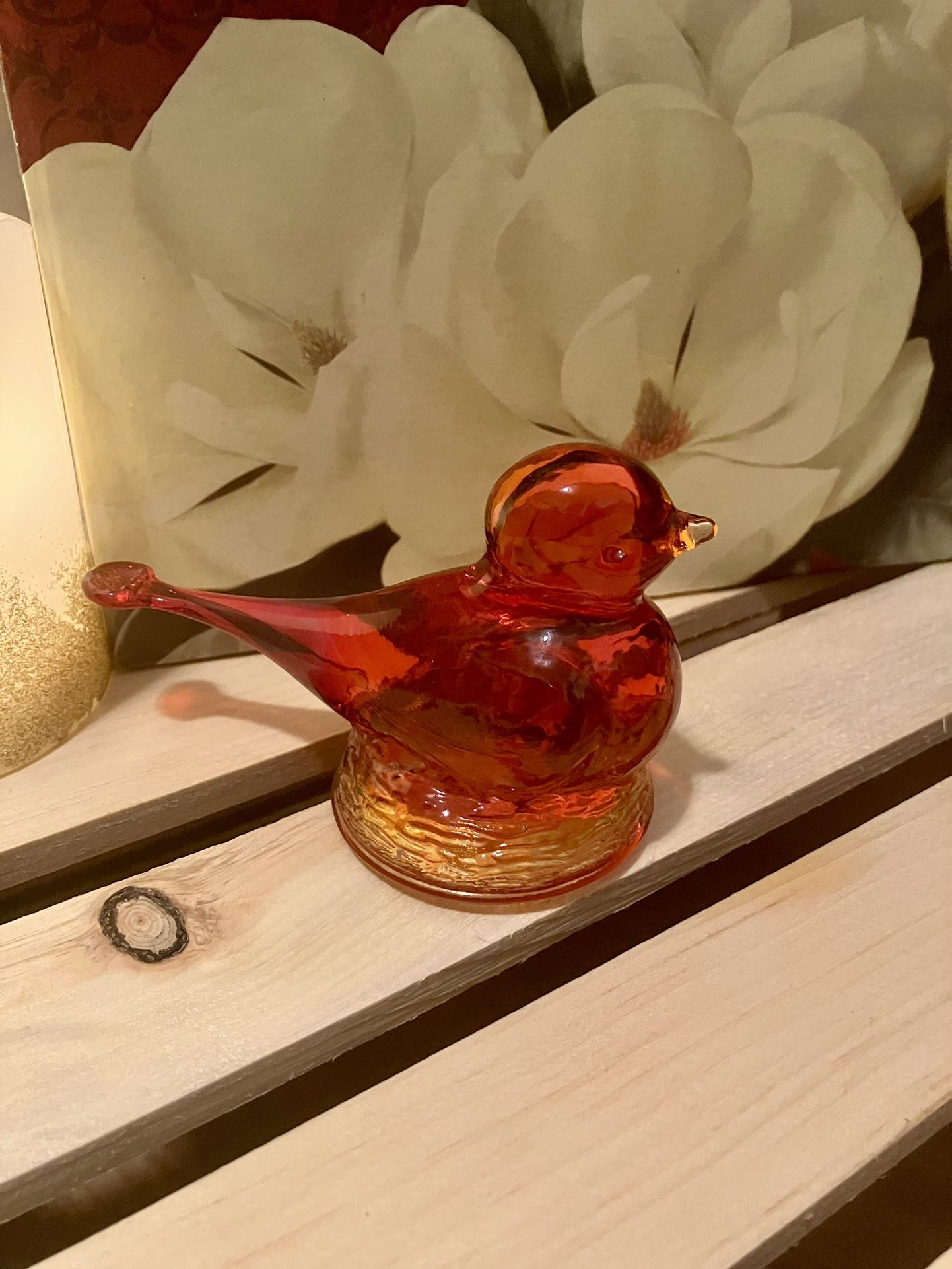 Kanawa Amberina Glass Bird On Nest