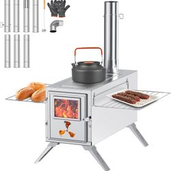 Wood Stove - Wood Burning Stove, Portable Tent Stove, Stainless Steel Camping Stove with Chimney Pipes & Gloves, Hot Tent Stove for Outdoor Heating & 