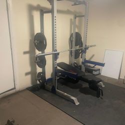 Power Rack with Adjustable Bench & Weights – Home Gym Setup