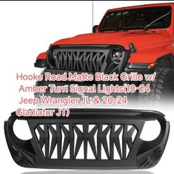 Hooke Road Matte Black Grille w/ Amber Turn Signal Lights(18-24 Jeep Wrangler JL & 20-24 Gladiator JT)