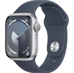 Apple Watch Series 9 GPS 41mm Silver Aluminum Storm Blue Sport Band S/M - New