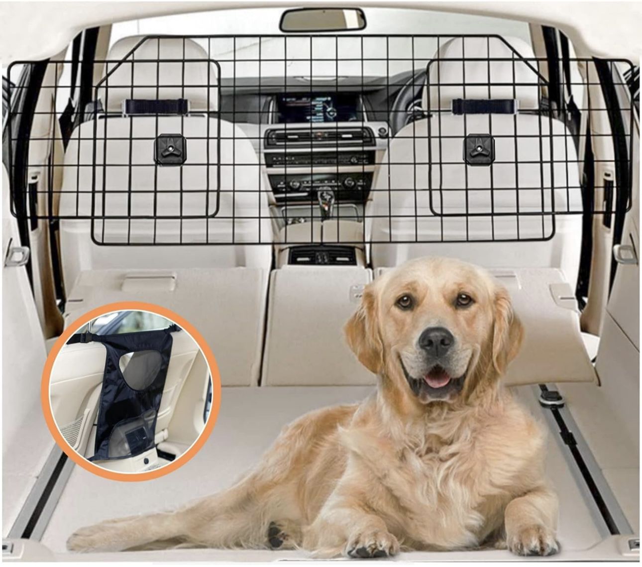 COLETA Dog Car Barrier for SUVs & Vehicles - Adjustable Large Pet Barrier with Bonus Guard Mesh for Full Coverage