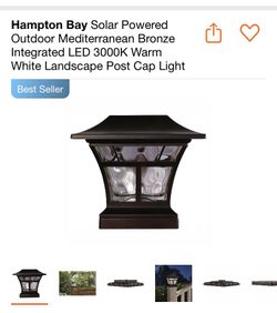 Hampton Bay Solar Powered Outdoor Mediterranean Bronze Integrated LED 3000K Warm White Landscape Post Cap Light