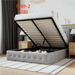 Full Size Lift up Hydraulic Large Storage Platform Bed Frame with Fabric Upholstered Button Tufted Wingback Headboard, Light Gray 289-2