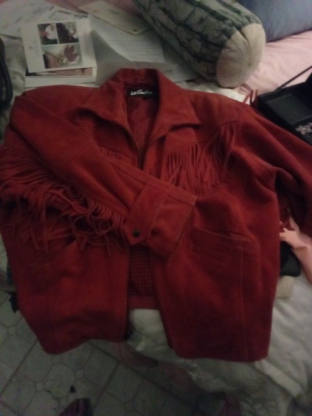 Vintage Red Fring Suede Jacket Med Great Condition.. 