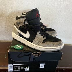 Nike Air Jordan 1 Mid SE Elephant Black Grey Shoes