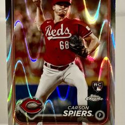 2024 Topps Chrome CARSON SPIERS RC RayWave Refractor SP #167 Cincinnati Reds