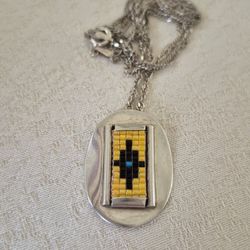 Vtg.Native Sterling Silver Unique Pendant Necklace- 18in.