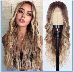 💎🪞LONG LUSCIOUS BLOND🪞💎 Ombre Long Dirty Blonde Wig for Women,26 Inch Wavy Middle Part Wigs Natural ombre dirty blonde tone,Fluffy long wavy,curly