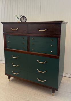 Refinished Vintage Cavalier Tallboy Dresser with Brass Hardware