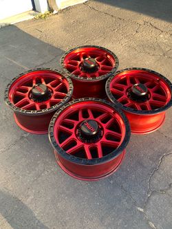 20” Candy Red Ford F250 350 and expedition KMC KM544 Mesa Wheels 8x170