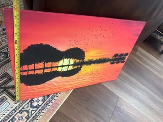 Guitar Tree Reflection Sunset Canvas Wall Art – 24”x16”