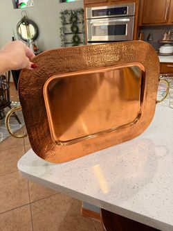 Hammered Copper Serving Tray with Brass Handles