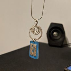 🌿Blue Epoxy Pendant & Pretty Sterling Necklace- 16"