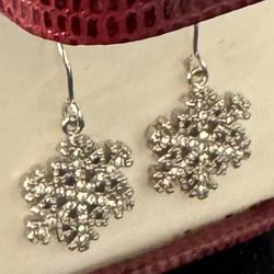 Sterling Silver Snowflake Earrings With 25 Stones on Each, Close To 3/4” (11/16”) Diameter