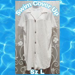 WOMENS WHITE SWIM COVER UP SIZE L (READ)