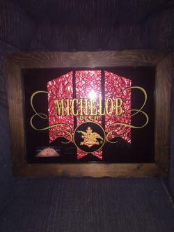 Vintage wood framed Michelob foil beer sign